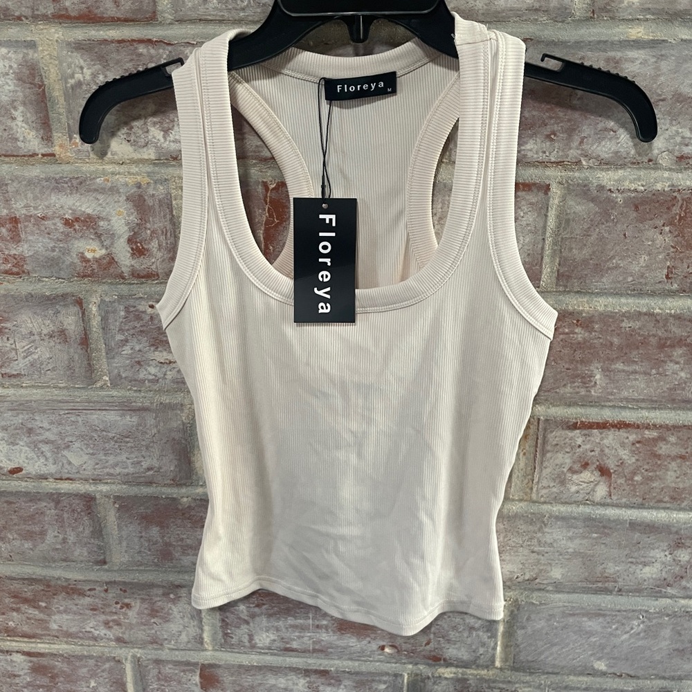 Floreya ribbed racerback tank top in a light color such as beige Size Medium NWT